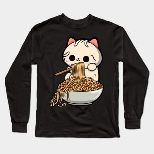 Cat eating spaghetti Long Sleeve T-Shirt